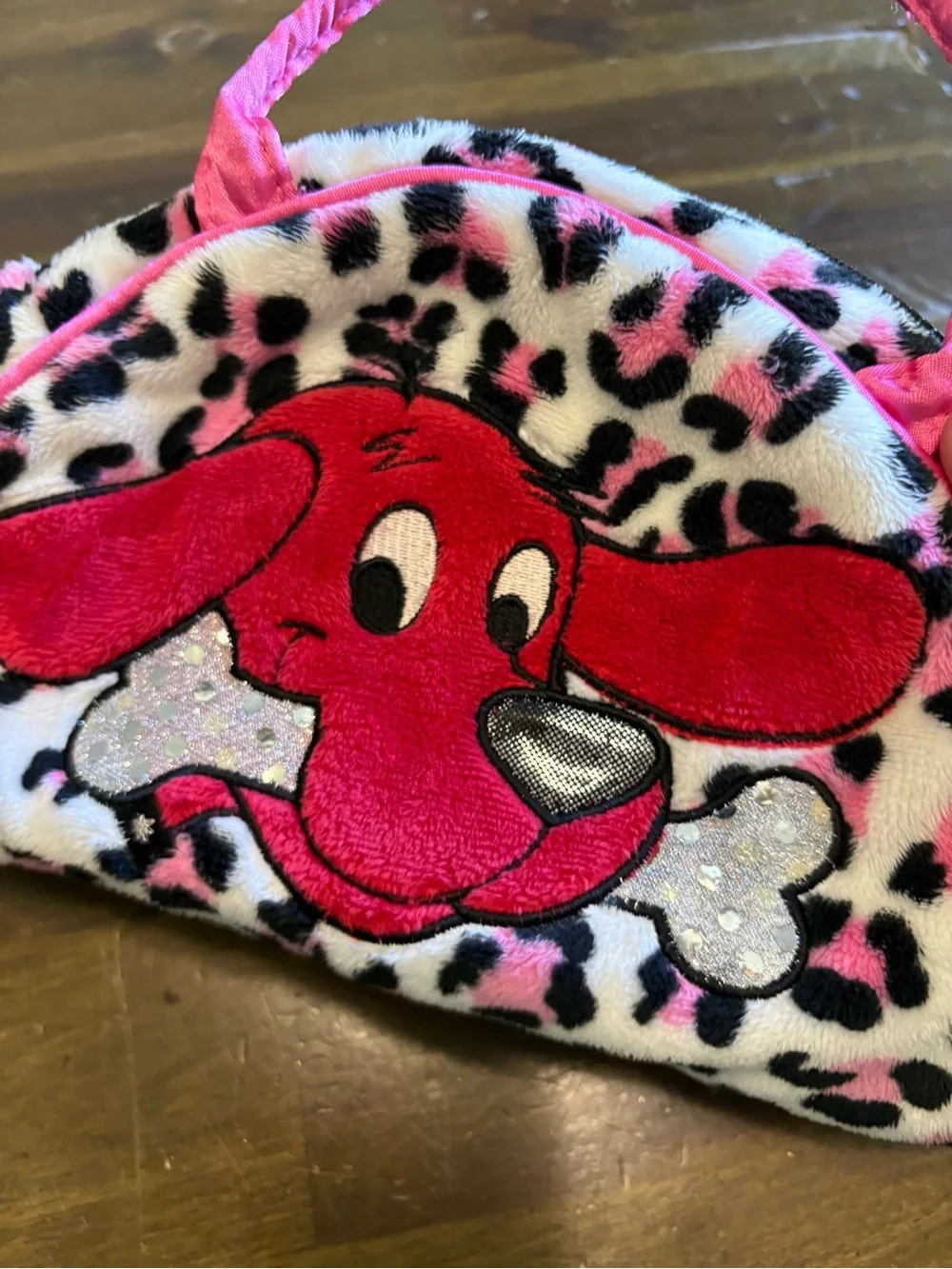 Vintage Clifford The Big Red Dog Pink Leopard Plush Mini Purse Douglass Toys Y2K